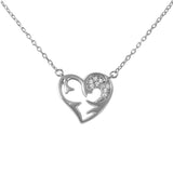 Sterling Silver Rhodium Plated Chain and CZ Open Heart Pendant with CZ Necklace