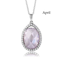 Load image into Gallery viewer, Sterling Silver Rhodium Plated Teardrop Halo April Birthstone Necklace With Diamond And Clear CZ