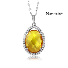 Load image into Gallery viewer, Sterling Silver Rhodium Plated Teardrop Halo November Birthstone Necklace With Citrine And Clear CZ