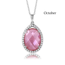 Load image into Gallery viewer, Sterling Silver Rhodium Plated Teardrop Halo October Birthstone Necklace With Rose And Clear CZ