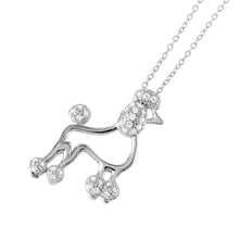 Load image into Gallery viewer, Sterling Silver Rhodium Plated Open French Poodle Dog Necklace with Clear CZ Stones InlayAnd Spring Ring Clasp and Chain Length of 16  Plus 1  Extension