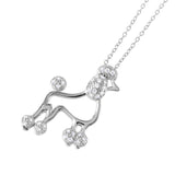 Sterling Silver Rhodium Plated Open French Poodle Dog Necklace with Clear CZ Stones InlayAnd Spring Ring Clasp and Chain Length of 16  Plus 1  Extension