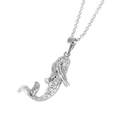 Sterling Silver Rhodium Plated Mermaid Charm Necklace with Clear CZ Stones InlayAnd Spring Ring Clasp and Chain Length of 16  Plus 1  Extension