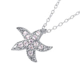 Sterling Silver Rhodium Plated Necklace with Fancy Micro Pave Starfish PendantAnd Spring Clasp ClosureAnd Length of 16  with 2  extension