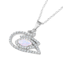 Load image into Gallery viewer, Sterling Silver Rhodium Plated Swan Necklace Paved with Clear CZ Stones and Marquise Synthetic Opal StoneAnd Chain Length of 16-18 Inches