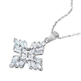 Sterling Silver Rhodium Plated Cross Necklace with Clear Baguette and Marquise CZ Stones InlayAnd and Chain Length of 16  Plus 2  Extension