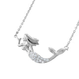 Sterling Silver Rhodium Plated Mermaid  Necklace Paved with Clear CZ StonesAnd Spring Ring Clasp and Chain Length of 16  Plus 2  Extension