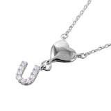 Sterling Silver Rhodium Plated Stylish Heart U Necklace with Clear Round CZ StonesAnd Adjustable Chain Length of 16-18 Inches