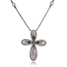 Load image into Gallery viewer, Sterling Silver Black Rhodium Plated Cross With CZ Border Necklace