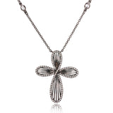 Sterling Silver Black Rhodium Plated Cross With CZ Border Necklace