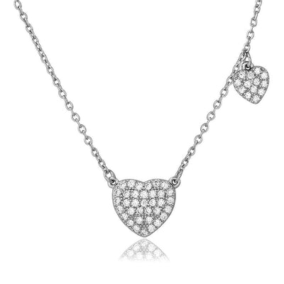 Sterling Silver Rhodium Plated CZ Covered Heart Necklace