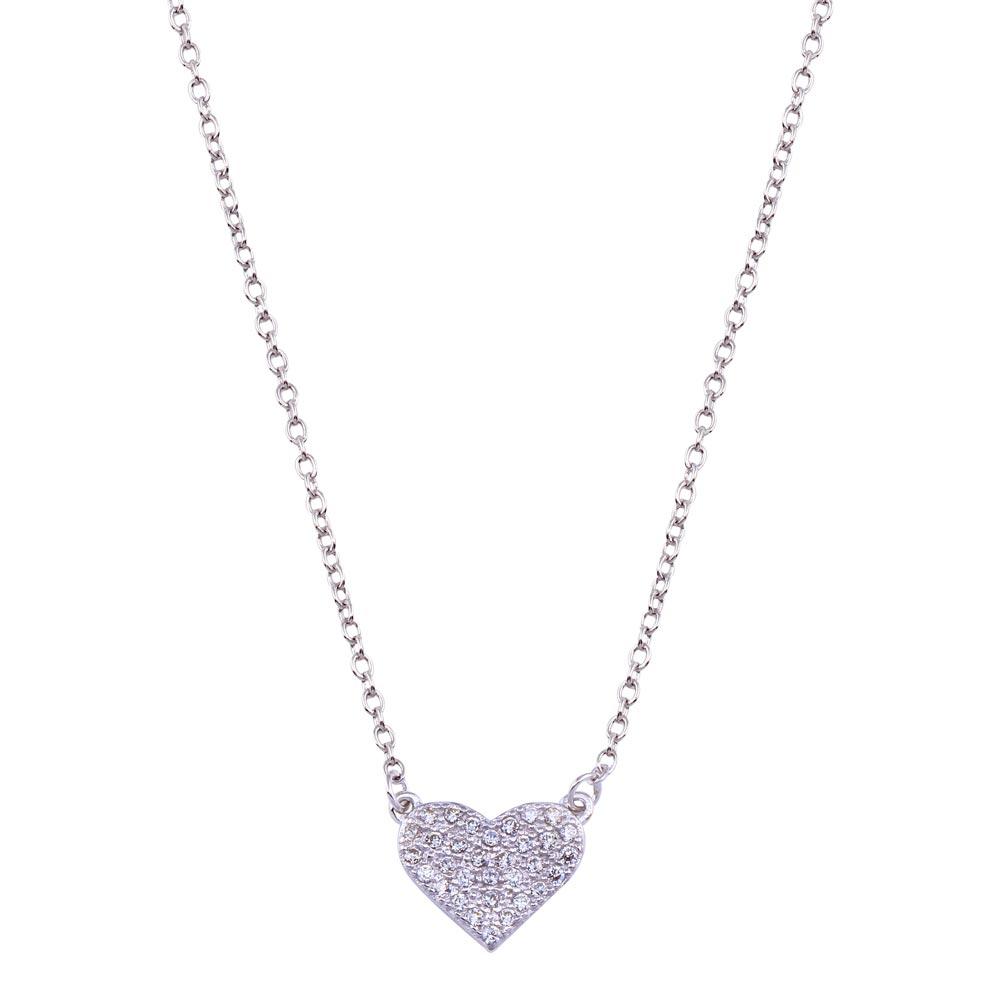 Sterling Silver Rhodium Plated CZ Encrusted Heart Necklace