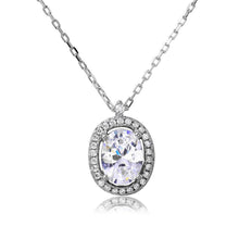 Load image into Gallery viewer, Sterling Silver Rhodium Plated Oval Halo CZ Necklace���������