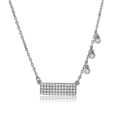 Sterling Silver Bar with 3 Hanging CZ Stones Necklace