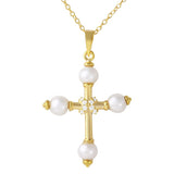 Sterling Silver Gold Plated Cross with Synthetic Pearl Necklace