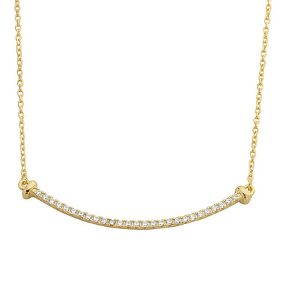 Sterling Silver Gold Plated Curved CZ Bar Necklace