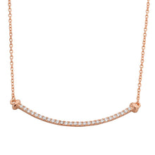 Load image into Gallery viewer, Sterling Silver Rose Gold Plated Curved CZ Bar Necklace