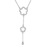 Sterling Silver Rhodium Plated Double Open CZ Clover Drop .925 Necklace