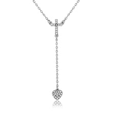 Load image into Gallery viewer, Sterling Silver Rhodium Plated Cross with Hanging Heart Necklace