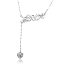 Load image into Gallery viewer, Sterling Silver Rhodium Plated CZ Love With Hanging Heart Necklace