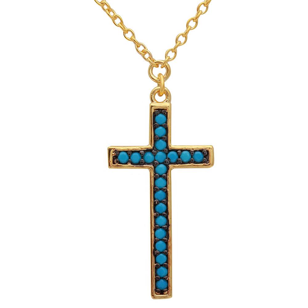 Sterling Silver Gold Plated Turquoise Stone Cross Necklace