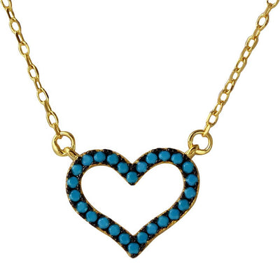 Sterling Silver Gold Plated Open Heart Turquoise Stones Necklace