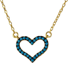 Sterling Silver Gold Plated Open Heart Turquoise Stones Necklace