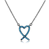 Sterling Silver Black Rhodium ���������Open Heart Necklace With Turquoise Stones