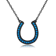 Load image into Gallery viewer, Sterling Silver Black Rhodium Plated Turquoise Stone Horse Shoe Necklace