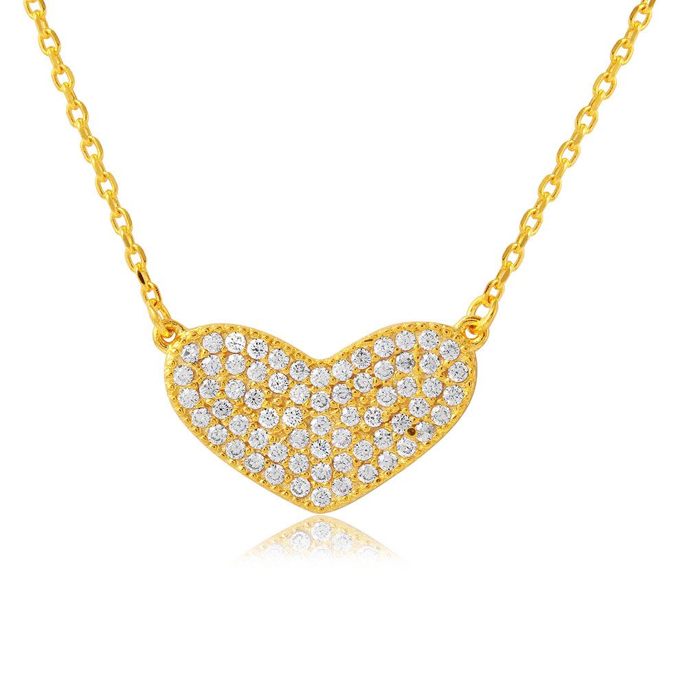 Sterling Silver Gold Plated CZ Encrusted Heart Necklace���������