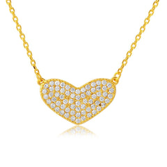 Sterling Silver Gold Plated CZ Encrusted Heart Necklace