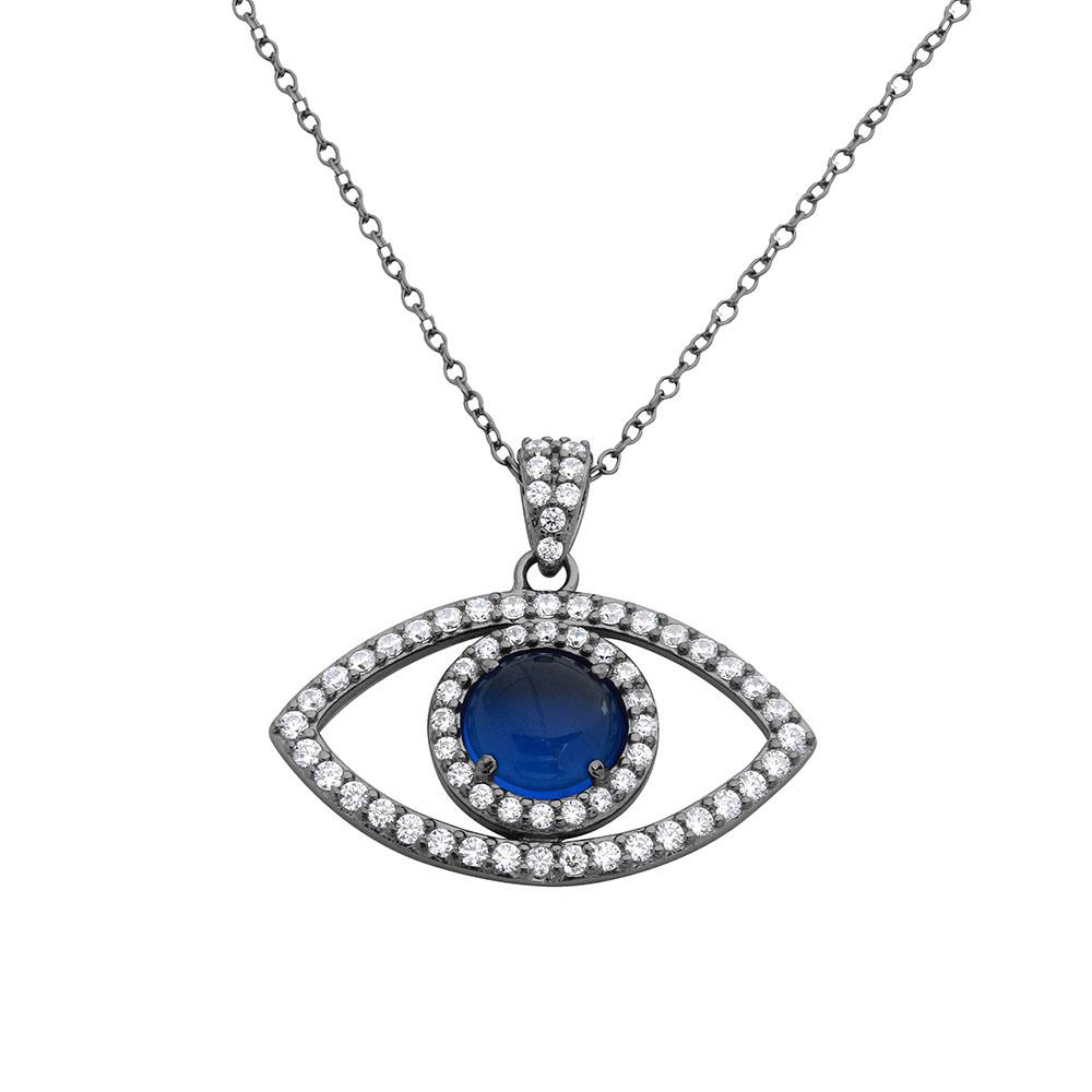 Sterling Silver Black Rhodium Plated Evil Eye Necklace