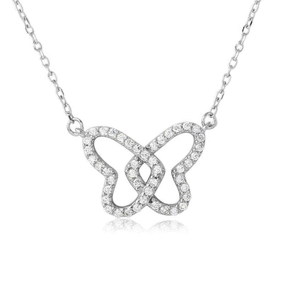 Sterling Silver Rhodium Plated Open CZ Butterfly Necklace