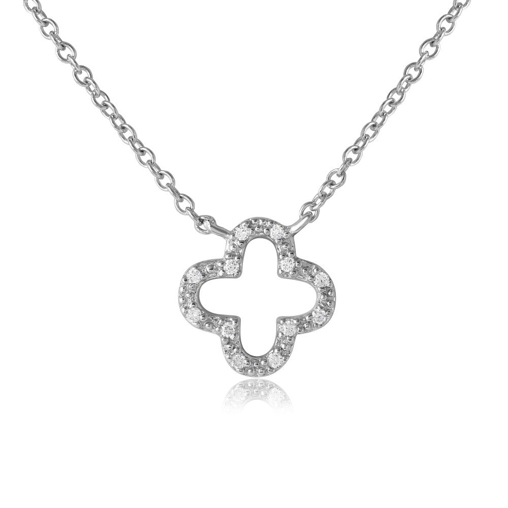 Sterling Silver Rhodium Plated Open Clover Leaf CZ Necklace���������