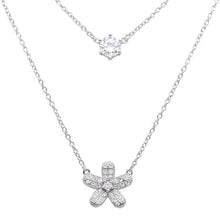 Load image into Gallery viewer, Sterling Silver Rhodium Plated Double Chain CZ And Hibiscus Flower .925 Necklace