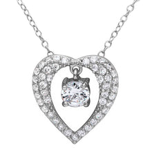 Load image into Gallery viewer, Sterling Silver Rhodium Plated Open Heart Necklace With Hanging Stone