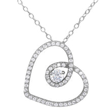 Load image into Gallery viewer, Sterling Silver Rhodium Plated CZ Open Script Heart Necklace