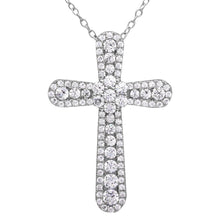 Load image into Gallery viewer, Sterling Silver Rhodium Plated CZ Cross Necklace