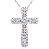 Sterling Silver Rhodium Plated CZ Cross Necklace