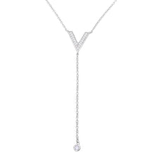 Load image into Gallery viewer, Sterling Silver Rhodium Plated V Shape CZ Drop Necklace���������