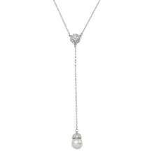Load image into Gallery viewer, Sterling Silver Rhodium Plated CZ Drop Synthetic Pearl Necklace