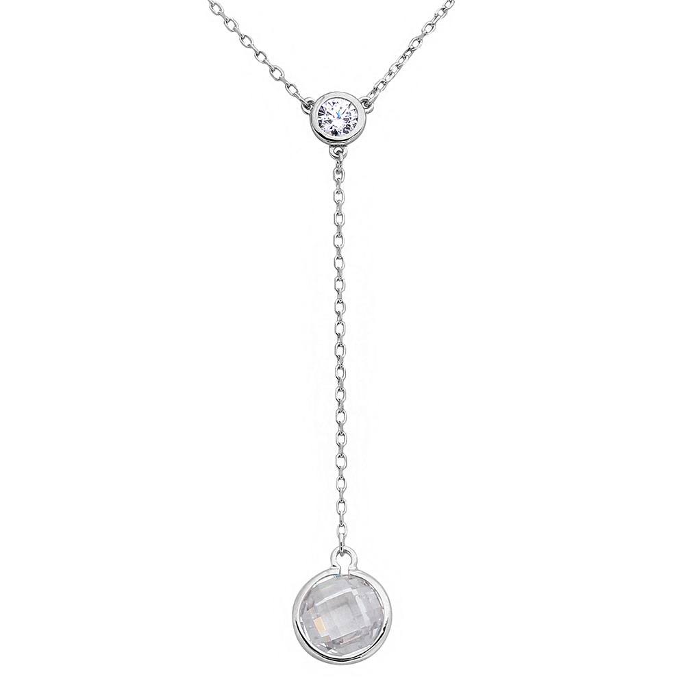 Sterling Silver Rhodium Plated Double CZ Drop Necklace