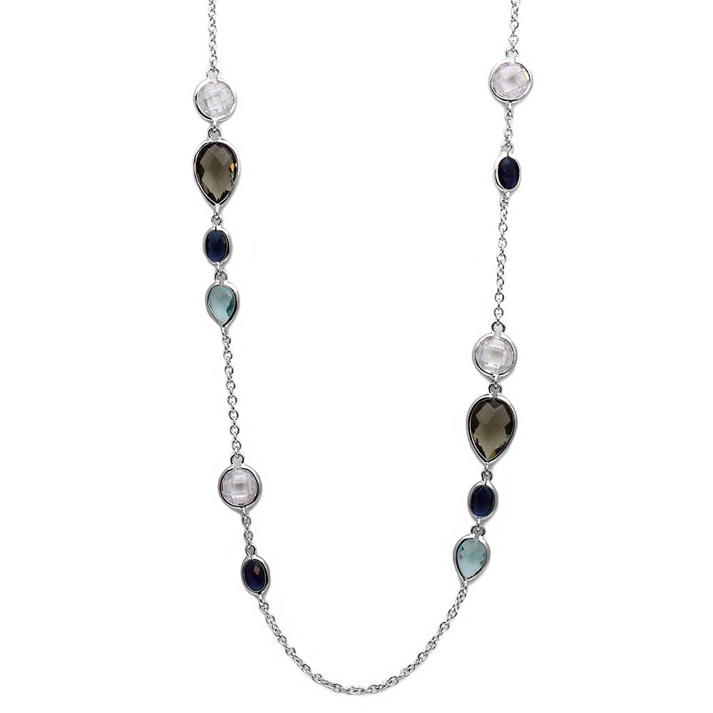 Sterling Silver Rhodium Plated Multi Shape and Color CZ  Necklace