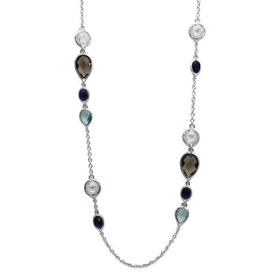 Sterling Silver Rhodium Plated Multi Shape and Color CZ  Necklace