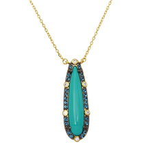 Load image into Gallery viewer, Sterling Silver Gold Plated Tear Drop Turquoise Center Stone Necklace With CZ���������