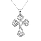 Sterling Silver Rhodium Plated CZ Encrusted Open Cross Necklace