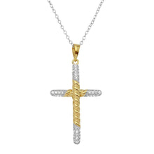 Load image into Gallery viewer, Sterling Silver 2 Toned Rope Cross Necklace With CZ Stones Necklace