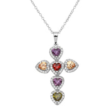 Load image into Gallery viewer, Sterling Silver Rhodium Plated Multi CZ Heart Cross Necklace