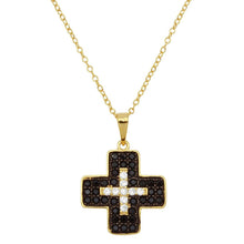Load image into Gallery viewer, Sterling Silver Gold Plated Black And Clear CZ Cross Necklace