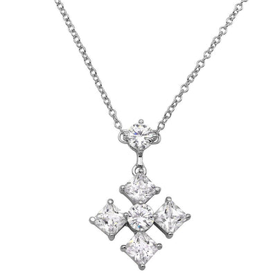 Sterling Silver Rhodium Plated CZ Cross Necklace